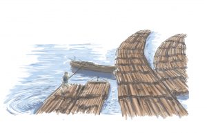 日田からの筏流し 出典元：「ふるさと再発見！大川木工まつり2015ガイドブック」