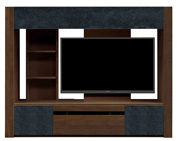 テレビボード（壁掛けパネルセット）、収納付きテレビボード(幅200cm・オークダーク)