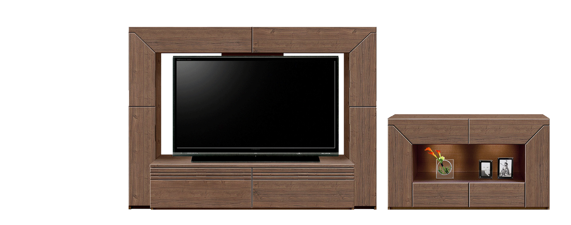 幅230cmのウォールナットTVボードとサイドボードのセット