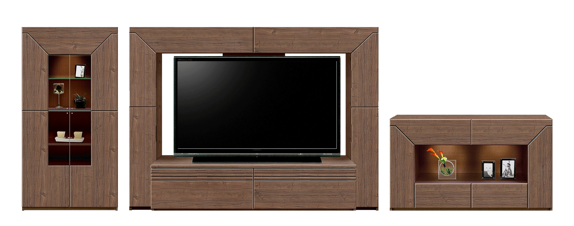 幅230cmのウォールナットTVボードとサイドボード、キャビネットのセット