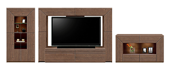 幅230cmのウォールナットTVボードとサイドボード、キャビネットのセット
