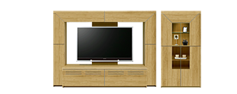 幅230cmのオークナチュラルTVボードとキャビネットのセット