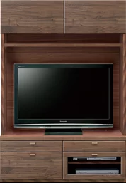 壁面収納型テレビボード（ハイタイプテレビ台）(幅126cm・ウォールナット)