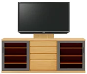 サイドボード（単体）、サイドボード（壁掛けパネルセット）(幅200cm・オークナチュラル)