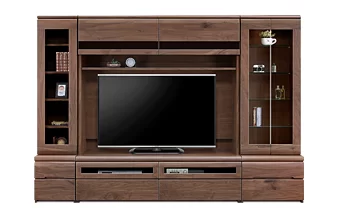 幅160cmのウォールナットTVボードと両サイドキャビネットのセット