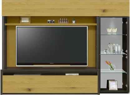 収納付きテレビボード（ハイタイプテレビ台）(幅210cm/オークナチュラル)