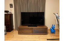 大川家具のテレビボードとロディ(おもちゃ)のあるリビング