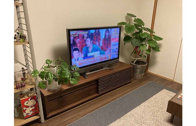 大川家具のテレビボードとラグ床材のコーディネート例
