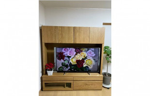 生駒市M.M様の壁面収納型テレビボードとポインセチアと観葉植物(新井家具)