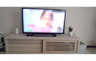 大川家具のテレビボードとエレクトロラックスのスティック掃除機