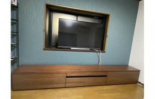 幅300cmの大川家具の天然木テレビボード