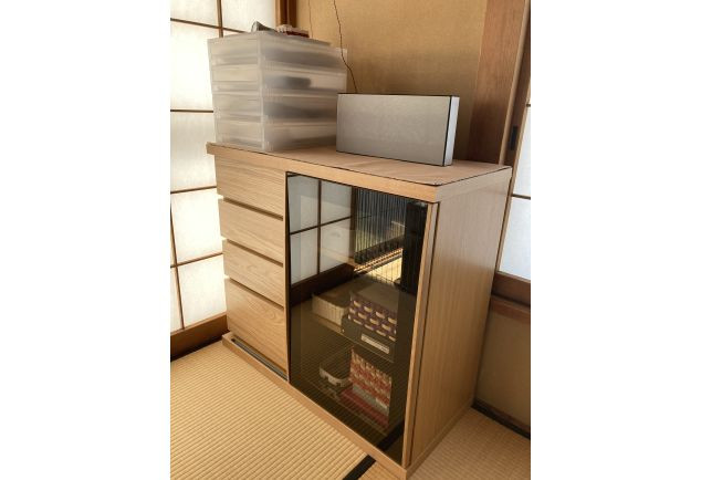 和室に設置した大川家具のテレビボード(ニームズ藤枝店)