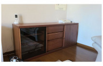FAX電話を設置した大川家具のテレビボード(太陽家具)