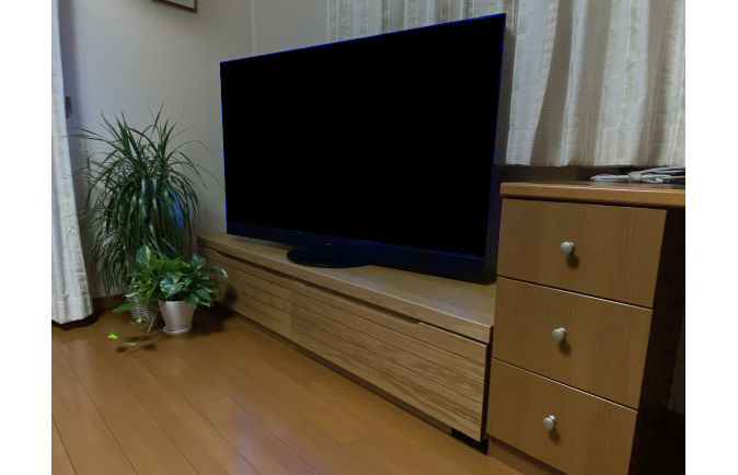 観葉植物と練馬区Y.S様の無垢テレビボード